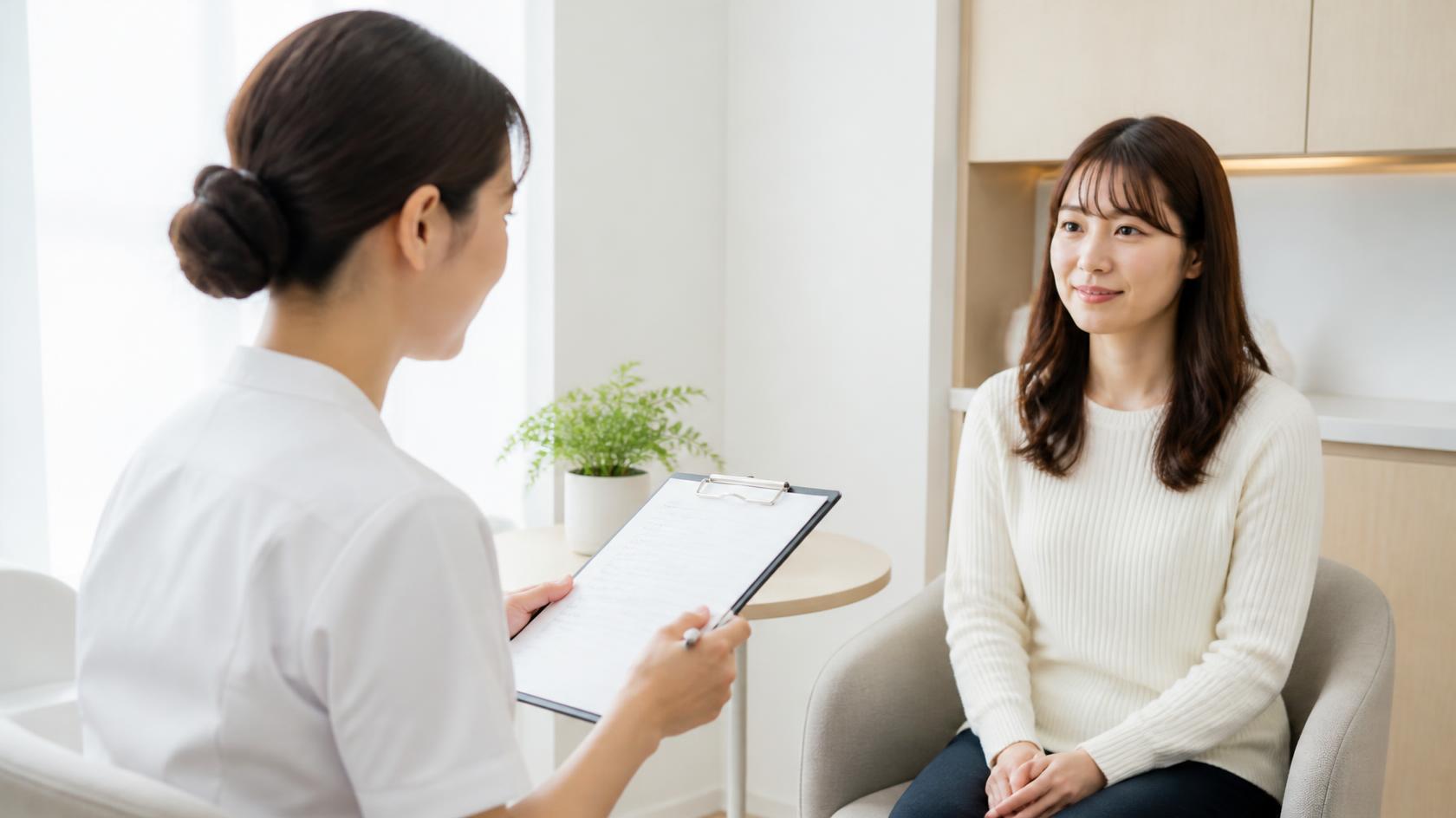 問診票を見ながら話を聞く歯科衛生士