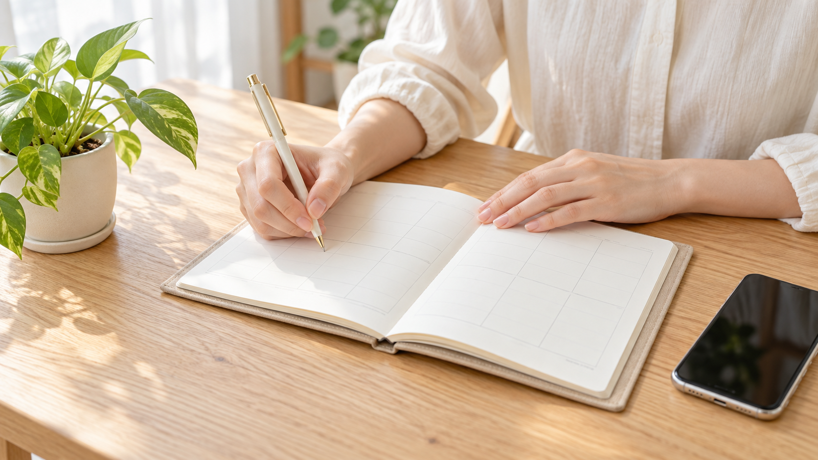 手帳に書き込む女性の手